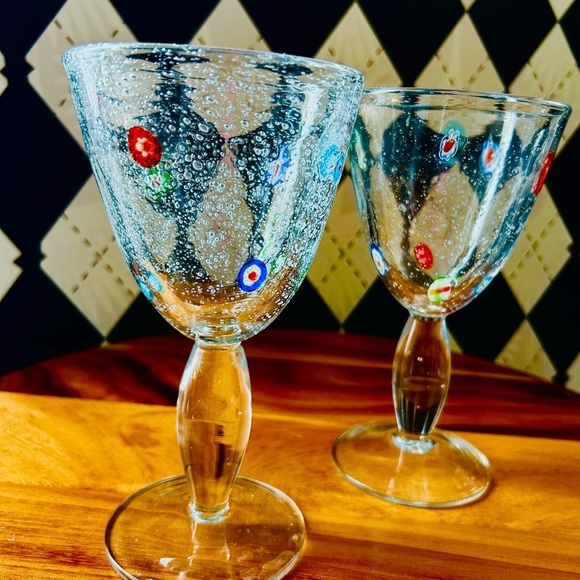 Millefiori Bubble Murano Style Margarita Cocktail Glasses - Set of Two - Picture 3 of 13